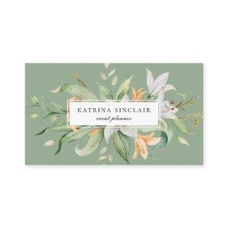 Modern Botanical Lily Floral Sage Green