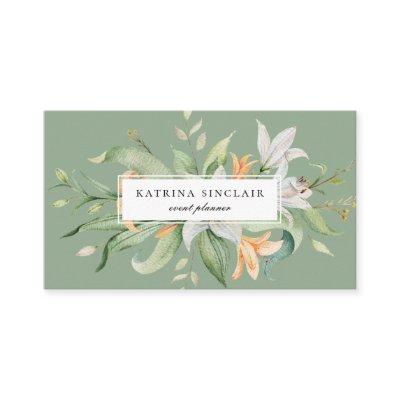 Modern Botanical Lily Floral Sage Green