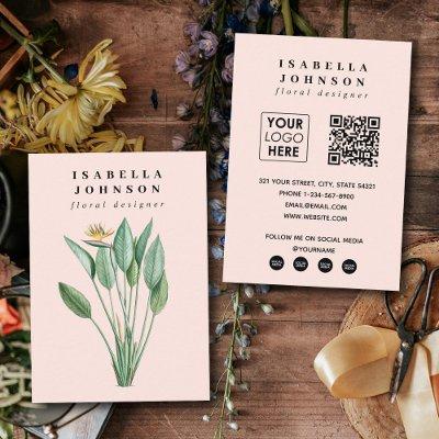 Modern Botanical Logo Pink QR Code Social Media