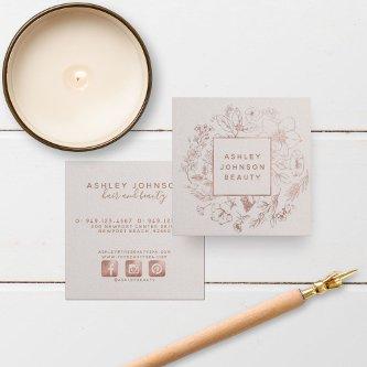 Modern Botanical Rose Gold Blush Pink Square