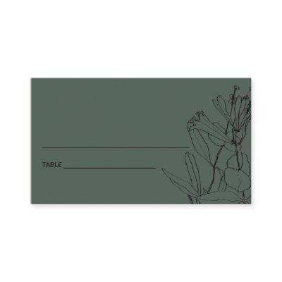 MODERN BOTTLE GREEN LINE DRAWING FLORAL PLACE CARD