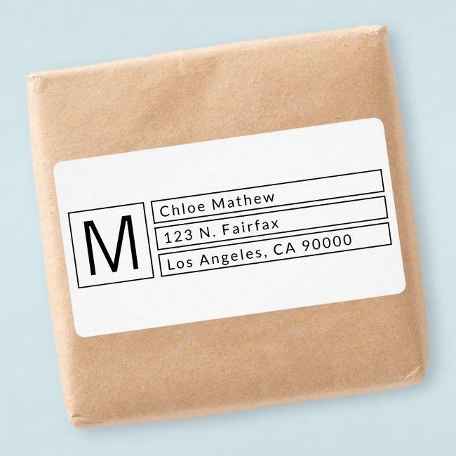 Modern Box Monogram b&w Return Address Label