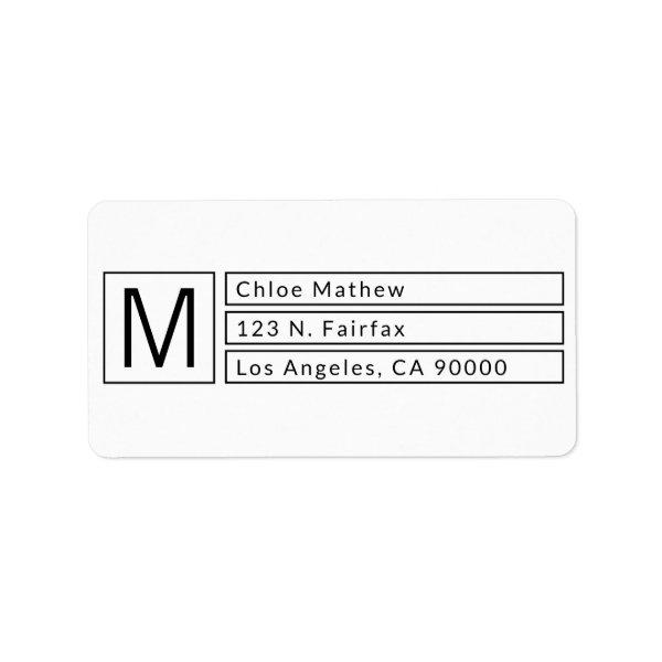 Modern Box Monogram b&w Return Address Label