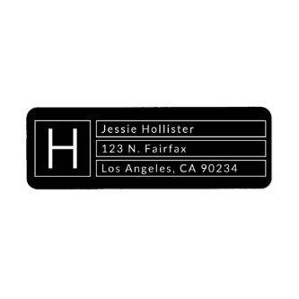 Modern Box Monogram Black & White Return Address Label