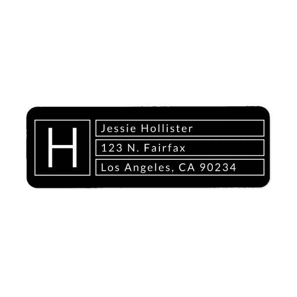 Modern Box Monogram Black & White Return Address Label
