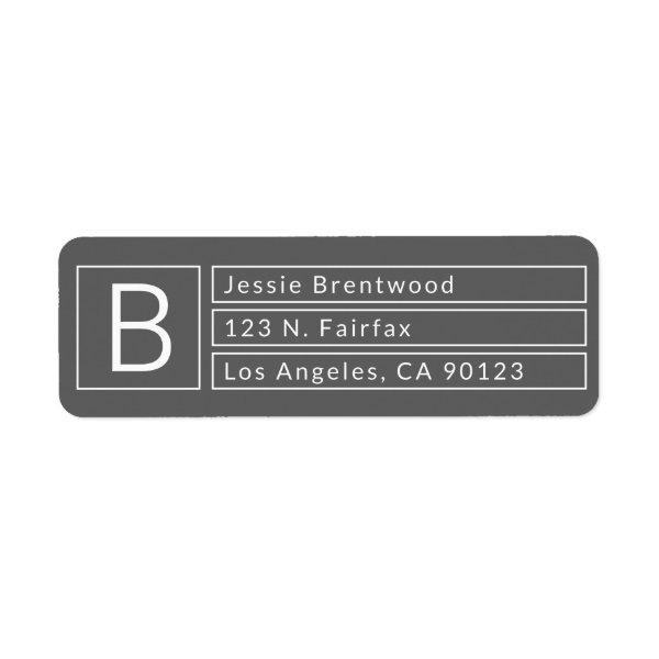 Modern Box Monogram Grey & White Return Address Label