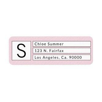 Modern Box Monogram Pink Striped Return Address Label