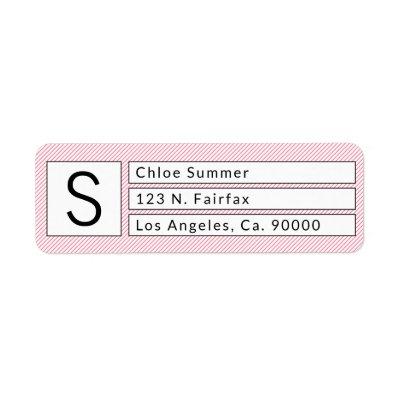 Modern Box Monogram Pink Striped Return Address Label