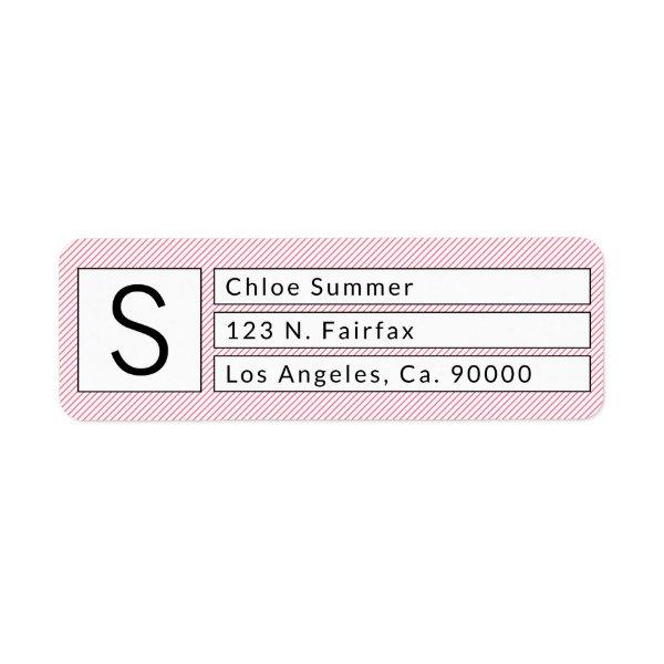 Modern Box Monogram Pink Striped Return Address Label