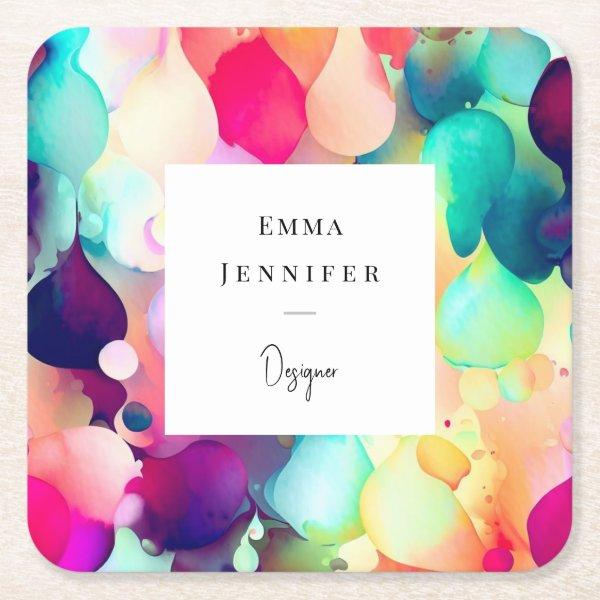 Modern Bright Abstract Pink Painted Pattern  Square Paper Coaster