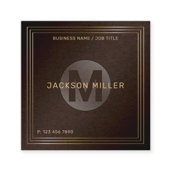 Modern Brown Gold Custom Monogram Professional Square