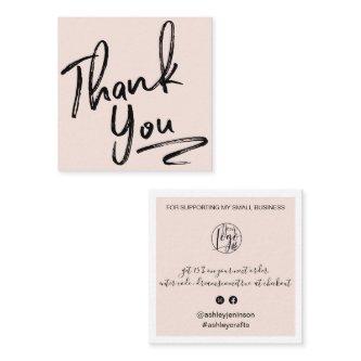 Modern brush thank you script order blush pink square