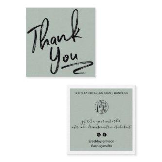 Modern brush thank you script order sage green square