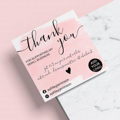 Modern brushstroke watercolor pink order thank you square