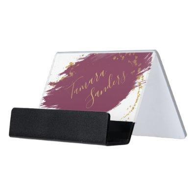 Modern Burgundy Gold Paint Strokes - Card Holder