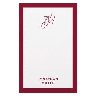 Modern Burgundy Monogram Stationery