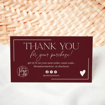 Modern burgundy script order thank you