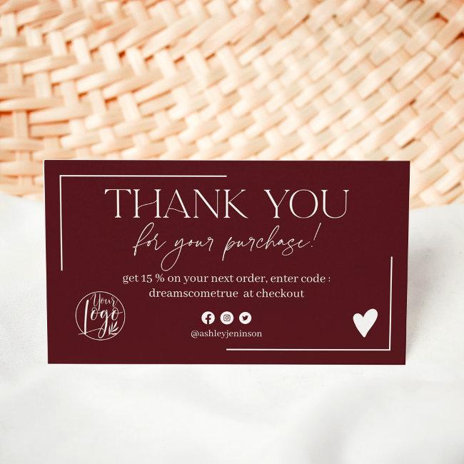Modern burgundy script order thank you