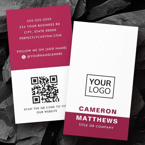 Modern burgundy white add logo social media icons
