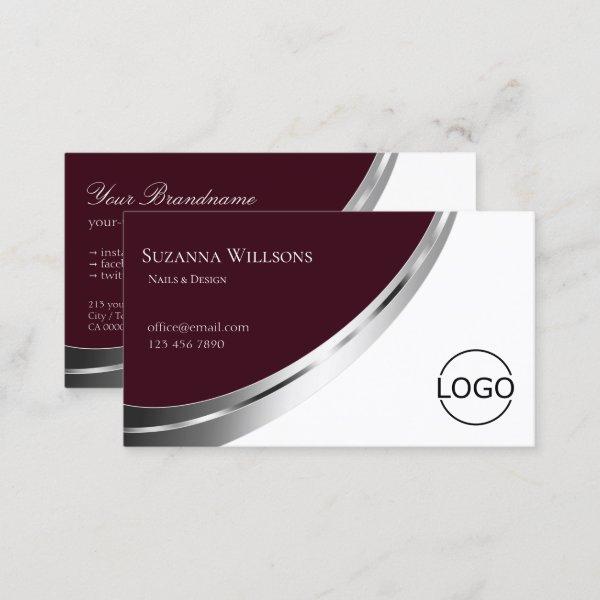 Modern Burgundy White with Silver Decor and Logo