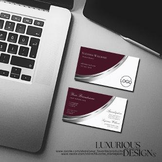 Modern Burgundy White with Silver Decor and Logo