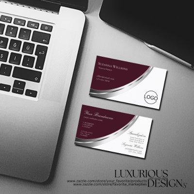 Modern Burgundy White with Silver Decor and Logo