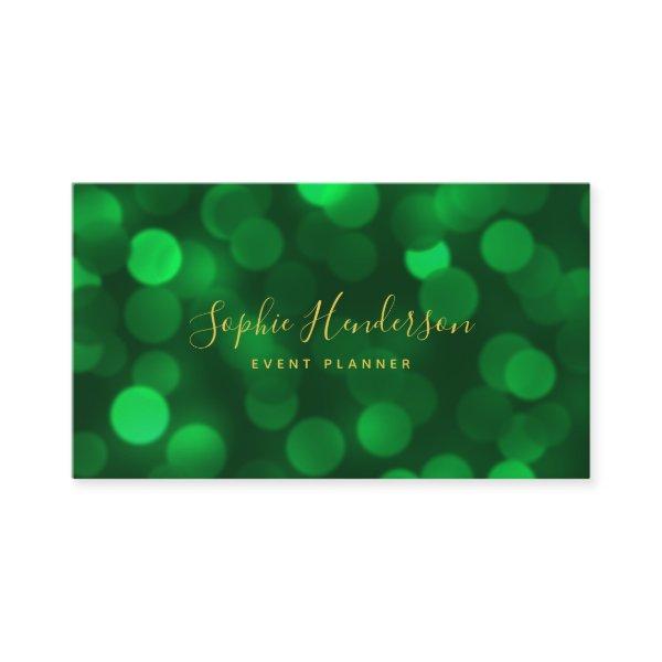 Modern Calligraphy Emerald Green Bokeh Lights