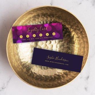 Modern Calligraphy Magenta Blue Bokeh Lights Loyalty Card