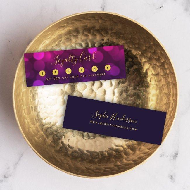 Modern Calligraphy Magenta Blue Bokeh Lights Loyalty Card