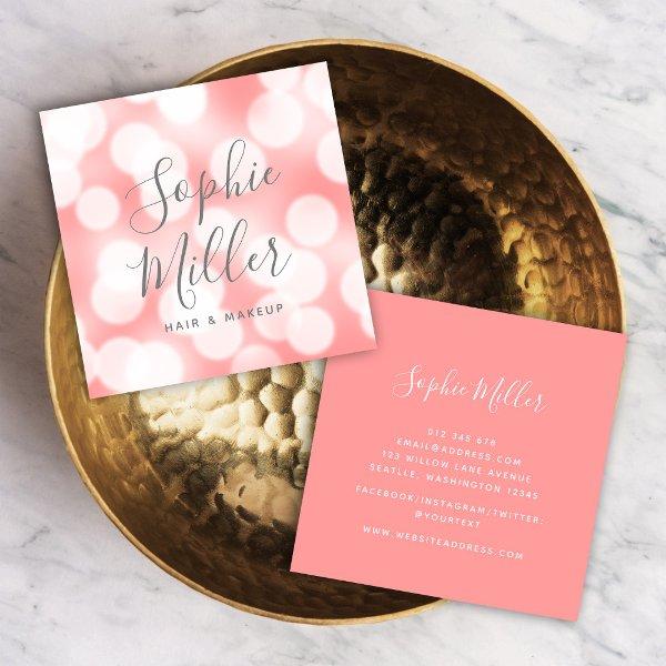 Modern Calligraphy Pink Champagne Bokeh Lights Square