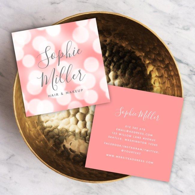 Modern Calligraphy Pink Champagne Bokeh Lights Square