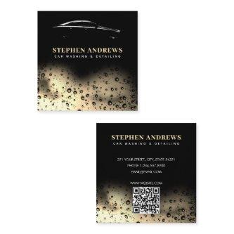 Modern Car Wash Automotive Cleaning QR Code Gold Square