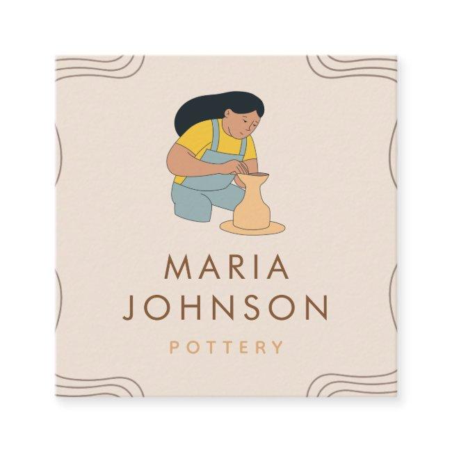 Modern Ceramic Art Pottery Girl Illustration Boho Square