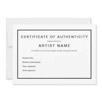 Modern Certificate of Authenticity for Art Announcement