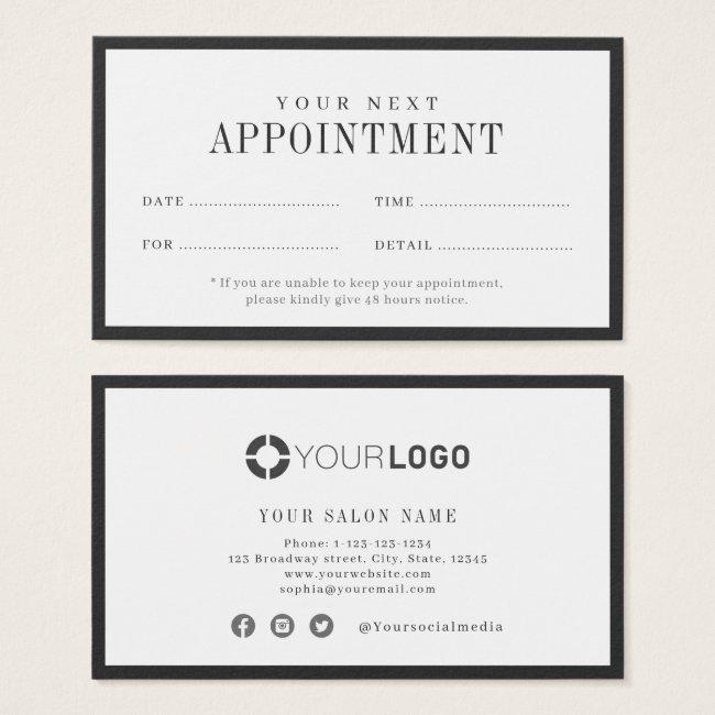 Modern charcoal black border appointment card