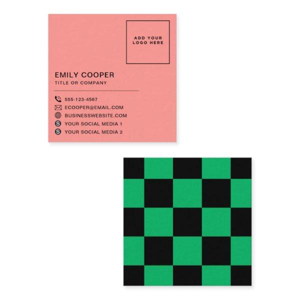 Modern Checker Checkerboard Add Logo Black Green Square