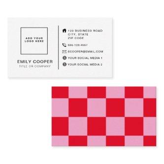 Modern Checker Checkerboard Add Logo Pink Red