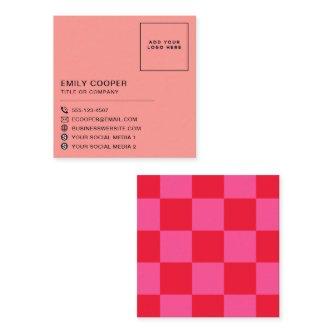 Modern Checker Checkerboard Add Logo Pink Red Square