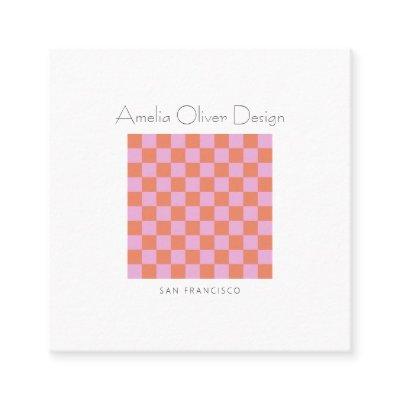 Modern Checkerboard Pink Orange Simple Custom Square