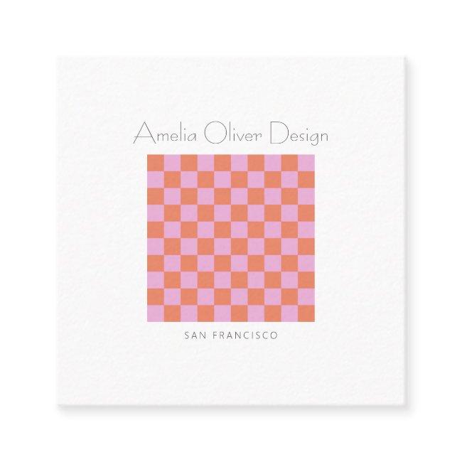 Modern Checkerboard Pink Orange Simple Custom Square