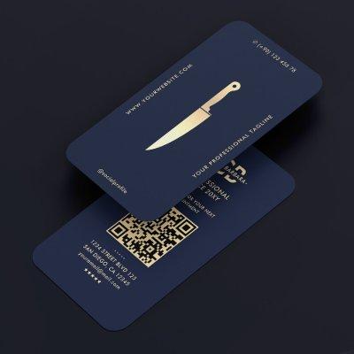 Modern Chef Navy Blue Gold Knife Butcher
