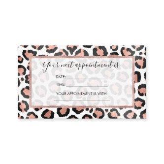 Modern Chic Black Rose Gold Foil Leopard Print Appointment Card