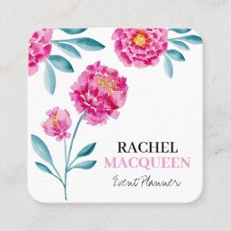 Modern Chic Bright Floral Blooms Watercolor Square