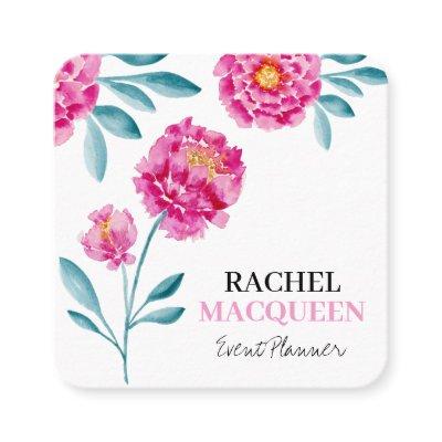 Modern Chic Bright Floral Blooms Watercolor Square