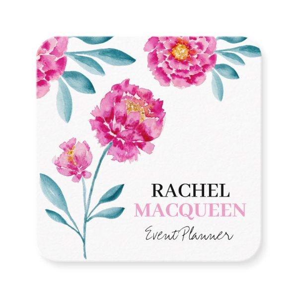 Modern Chic Bright Floral Blooms Watercolor Square