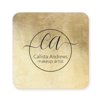 Modern Chic Gold Foil Monogram Makeup Artist Square