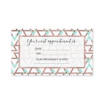 Modern Chic Mint Green Rose Gold Glitter Triangles Appointment Card