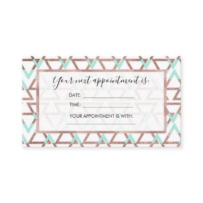 Modern Chic Mint Green Rose Gold Glitter Triangles Appointment Card