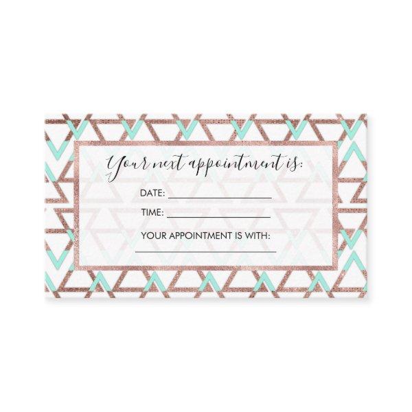 Modern Chic Mint Green Rose Gold Glitter Triangles Appointment Card