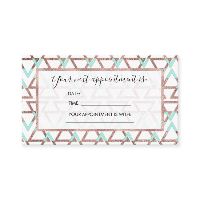 Modern Chic Mint Green Rose Gold Glitter Triangles Appointment Card